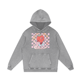 a grey hoodie with an image of a strawberry on it