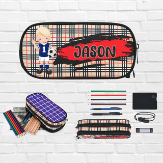 a personalized pencil case with pencils, pens, and pencils