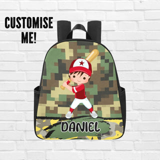 a backpack with a picture of a baseball player on it