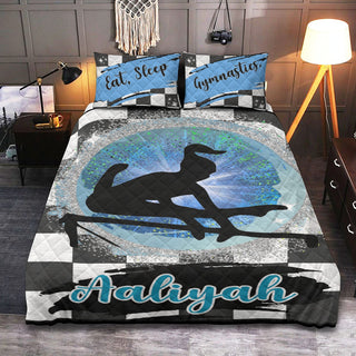 a bed with a picture of a person on a surfboard