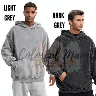 two men wearing hoodies and sweatpants with the words dark grey and dark grey