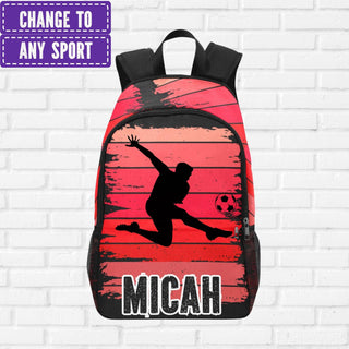 a backpack with a picture of a person jumping in the air