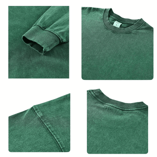 four different views of a green t - shirt