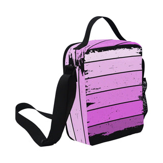 a pink and black bag with a black strap