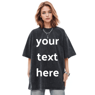 a woman wearing a t - shirt that says your text here