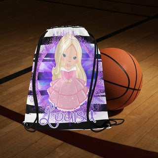 a drawstring bag with a picture of a princess on it