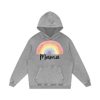 a grey hoodie with a rainbow and the word mama on it