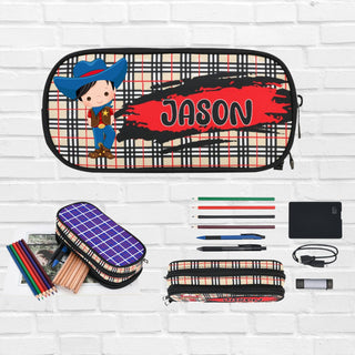 a personalized pencil case with pencils, pens, and pencils