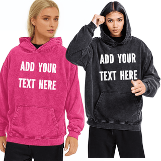 two women wearing matching sweatshirts with texting on them