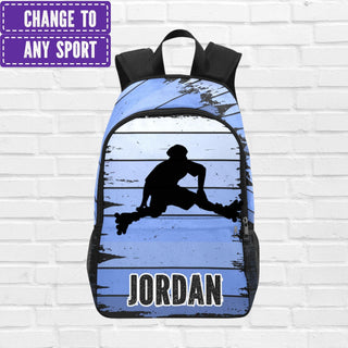 a backpack with a picture of a man on it