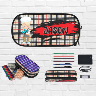 a pencil case with a picture of a cartoon character on it