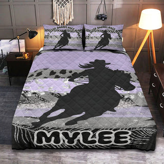 a bed with a horse and rider on it