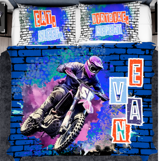 a person riding a dirt bike on a brick wall