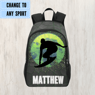 a backpack with a picture of a skateboarder on it