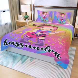 a bed with a cartoon character on it