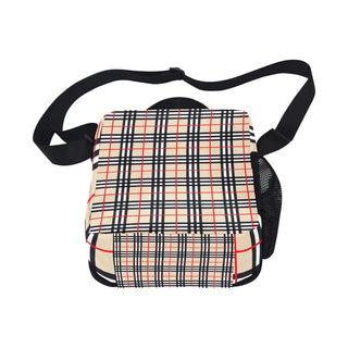 a bag with a plaid pattern on it