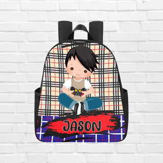 a backpack with a picture of a boy on it