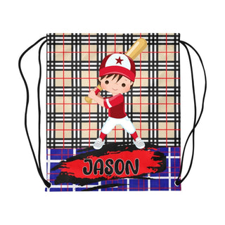 a bag with a cartoon baseball player on it