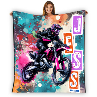 Girls Dirt Bike Blanket With Name On