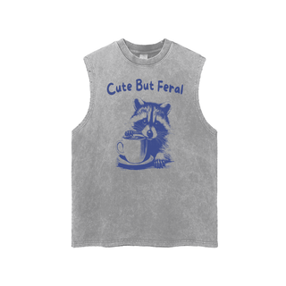 Cute But Feral Acid Wash Tank Top - Funny Raccoon Tanktop