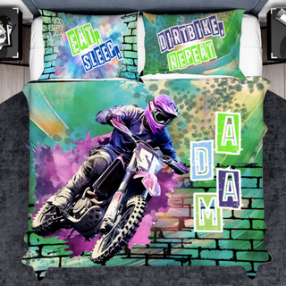 a person riding a dirt bike on a brick wall