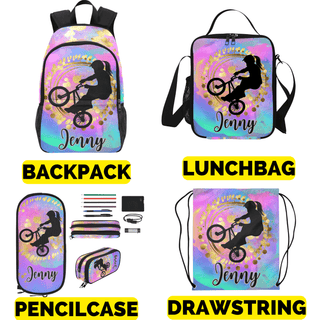 a backpack, lunch bag, pencil case and pencil case