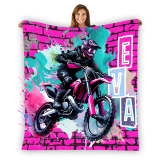 Pink Girls Dirt Bike Blanket With Name On