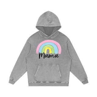 a grey hoodie with a rainbow and the word mama on it