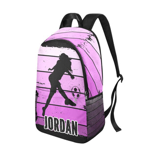 a pink backpack with a picture of a female tennis player