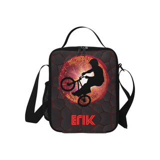 a bag with a picture of a man riding a bike