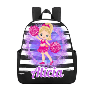 a backpack with a girl on it with a name and a picture of a girl