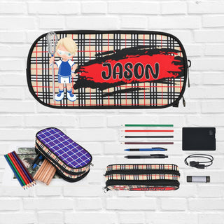 a pencil case, pencils, pencils, and other personalized items are