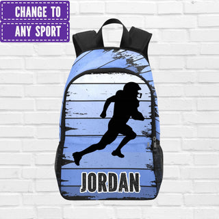 a backpack with a picture of a man running