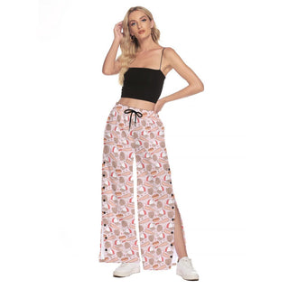 Baseball Wide Leg Trouser Pants With Side Split