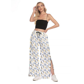 Chess Wide Leg Trouser Pants With Side Split