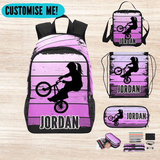 a backpack with a picture of a person riding a bike