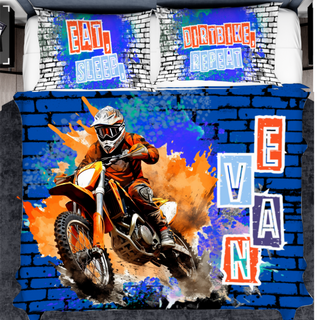 a person riding a dirt bike on a brick wall