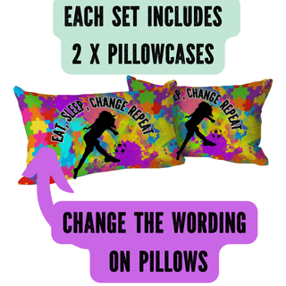 two pillow cases with the words change the wording on pillows