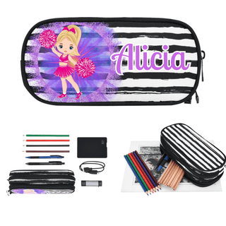 a pencil case with a picture of a girl on it