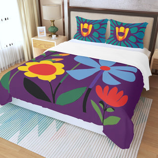 Nordic Style Purple Floral Duvet And Pillowcase Set