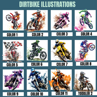 a poster of dirt bike illustrations in different colors