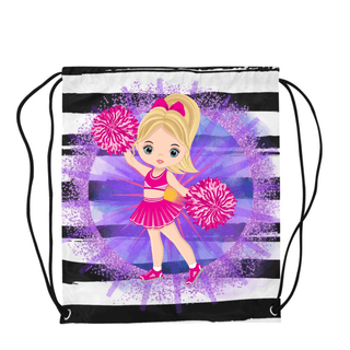 a drawsack bag with a cartoon girl holding pom poms