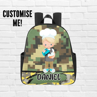 a backpack with a picture of a girl holding a book