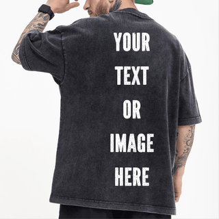 a man wearing a black t - shirt that says your text or image here