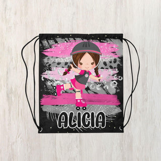 a drawsack bag with a girl on a skateboard