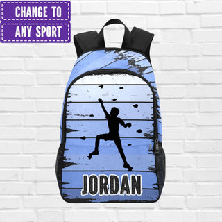 a backpack with a picture of a person jumping