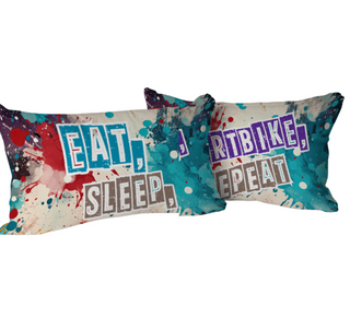 two pillows that say eat, drink, and sleep