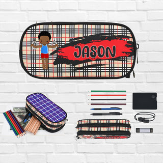 a pencil case, pencils, pencils, pencils, and other items