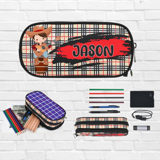 a personalized pencil case with a cowboy theme