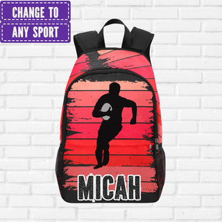 a backpack with a picture of a man running